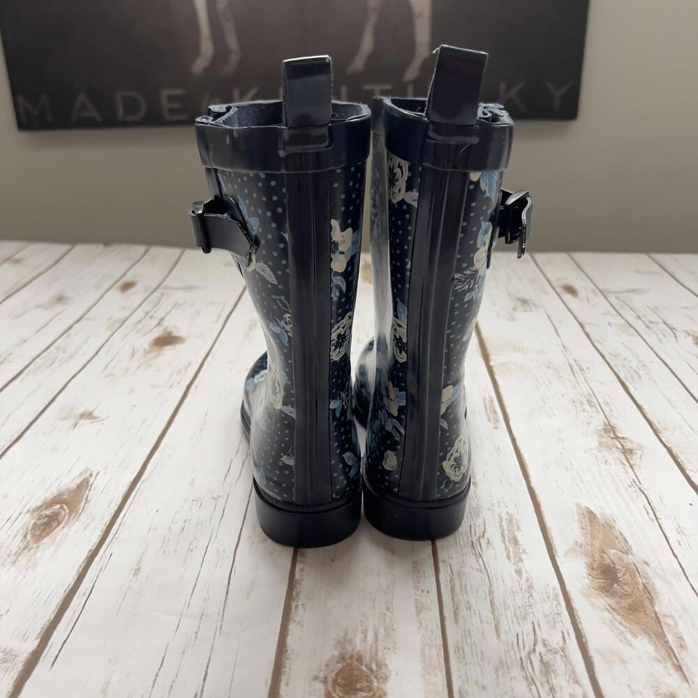 Capelli Navy Floral Pattern Rain Boots - 8 - Picture 3 of 5